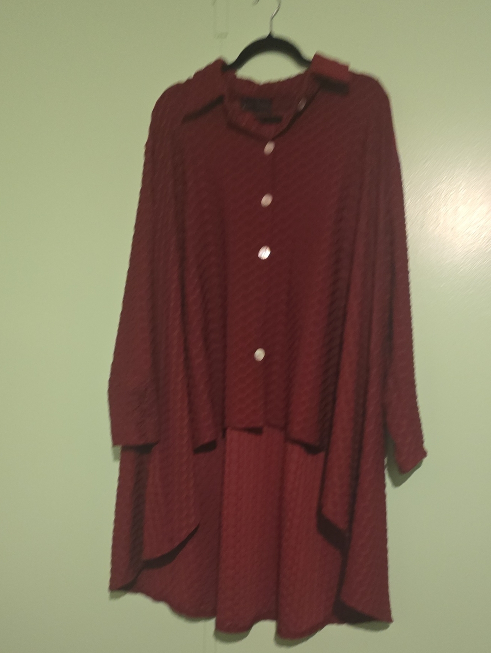 Women's Longline Button Front Top in Burgundy